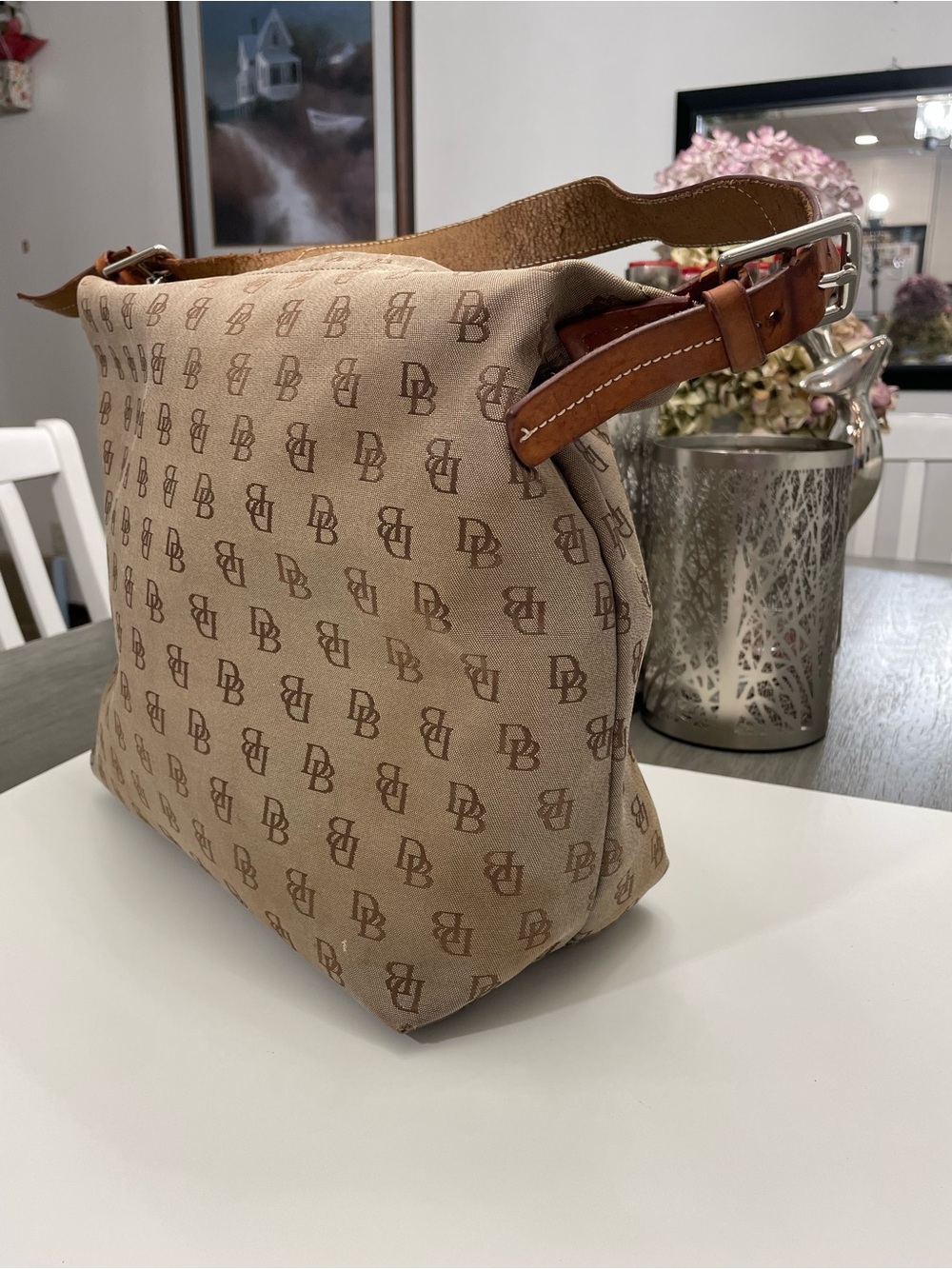 Dooney Bourke Monogram brown Shoulder Bag with Brown Leather Strap